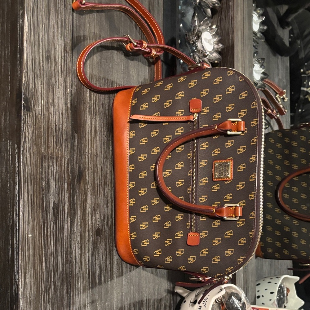 Dooney & Bourke Black and Brown Logo Satchel